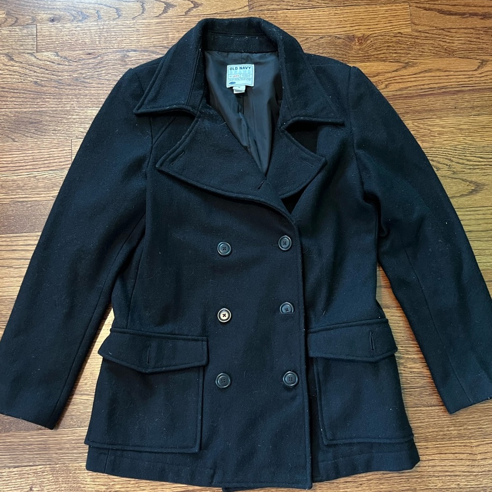 Old navy black wool pea coat medium